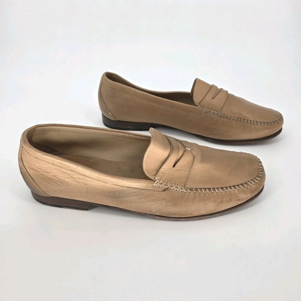 Cole‎ Haan Resort Shoes Men 12 D Brown Beige Leather Penny Loafer Business Party